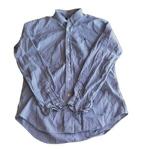 Ralph Lauren Men Button Up Shirt Purple White Stripe Sz L Long Sleeve Slim Fit